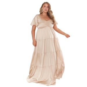 SHOW ME YOUR MUMU Nicole Short Sleeve Tiered Formal Maxi Dress in Champagne Luxe